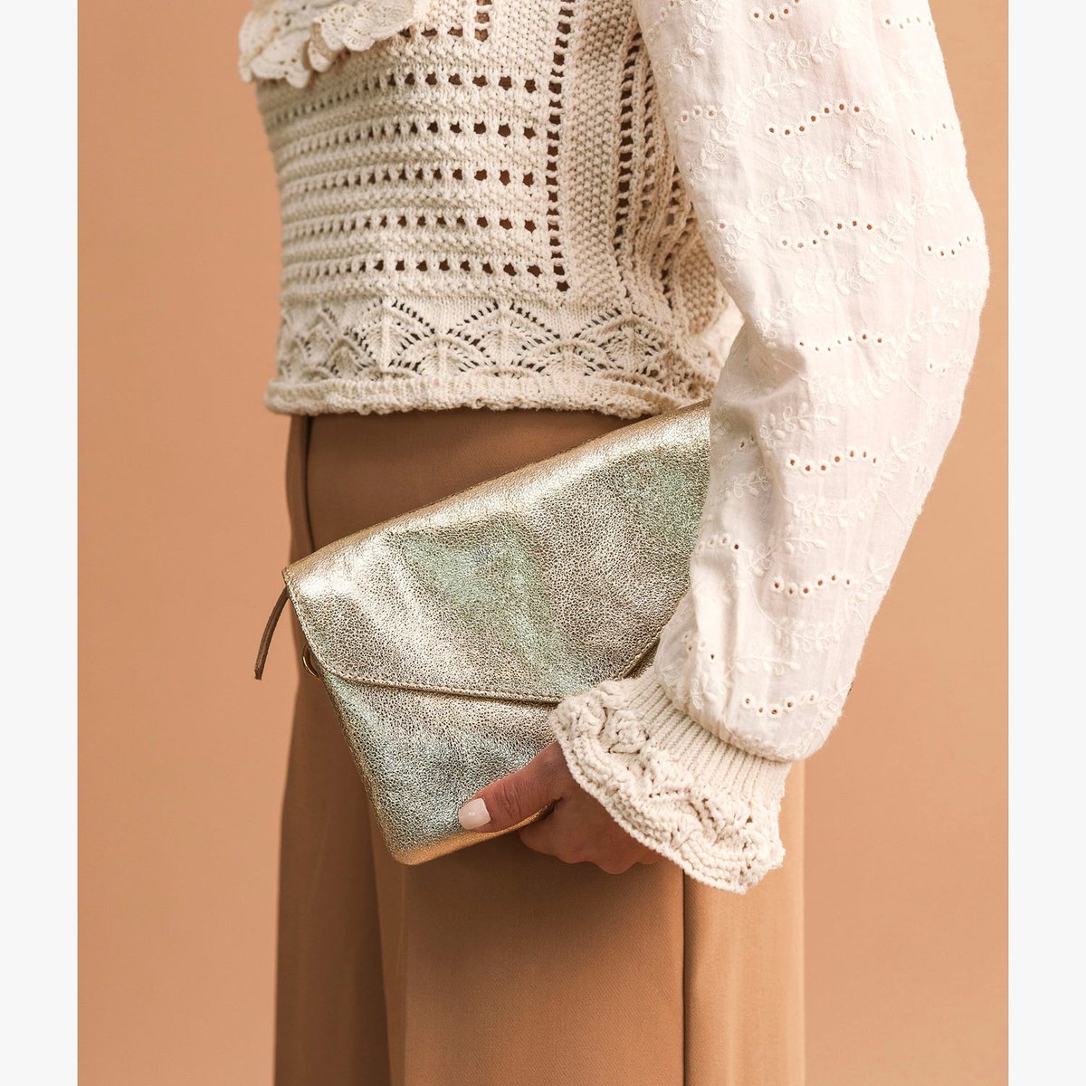 Sac Pochette en cuir BLOOM dore, BOCAGE