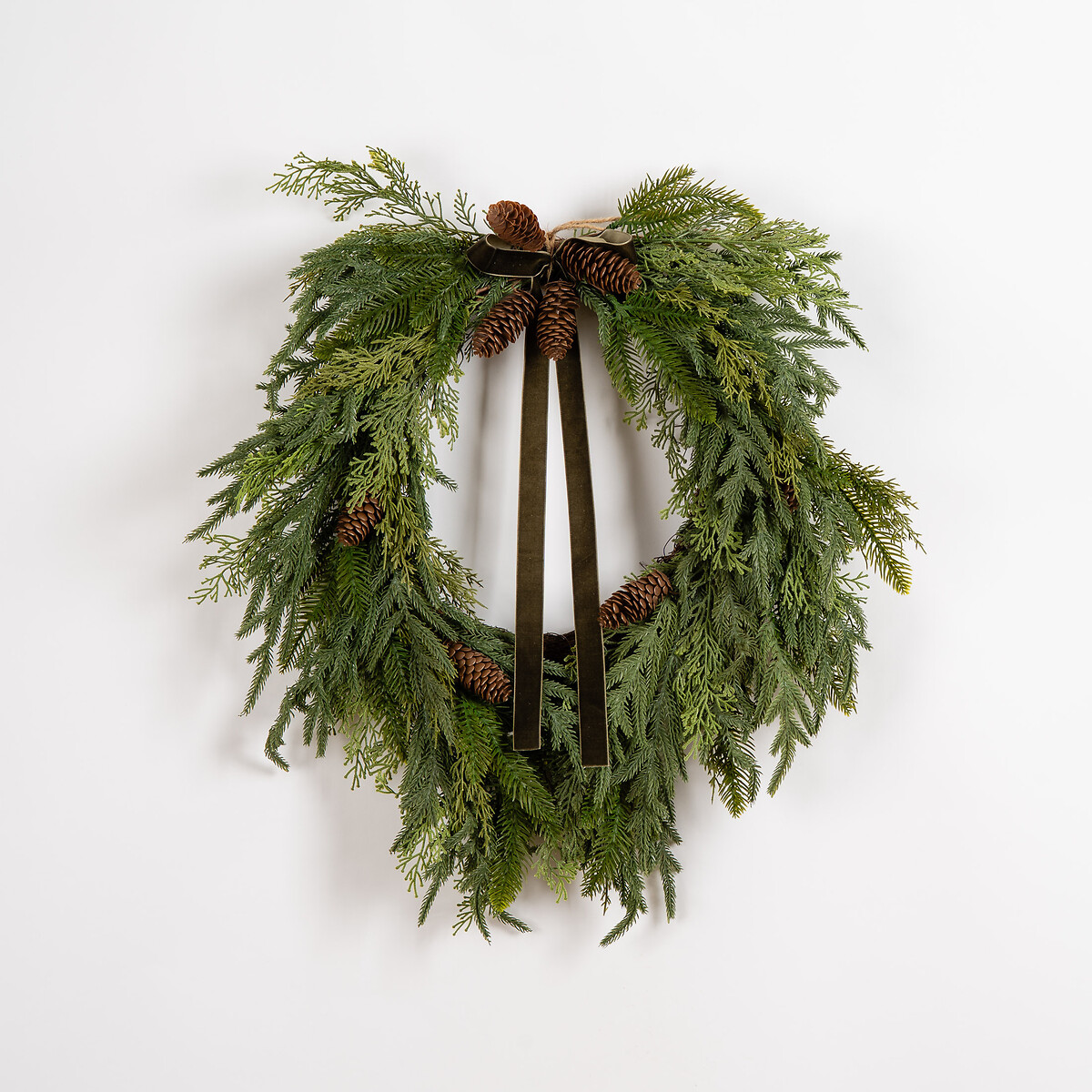 60cm Real Touch Foliage Heart Wreath with Green Velvet Bow green, SO'HOME