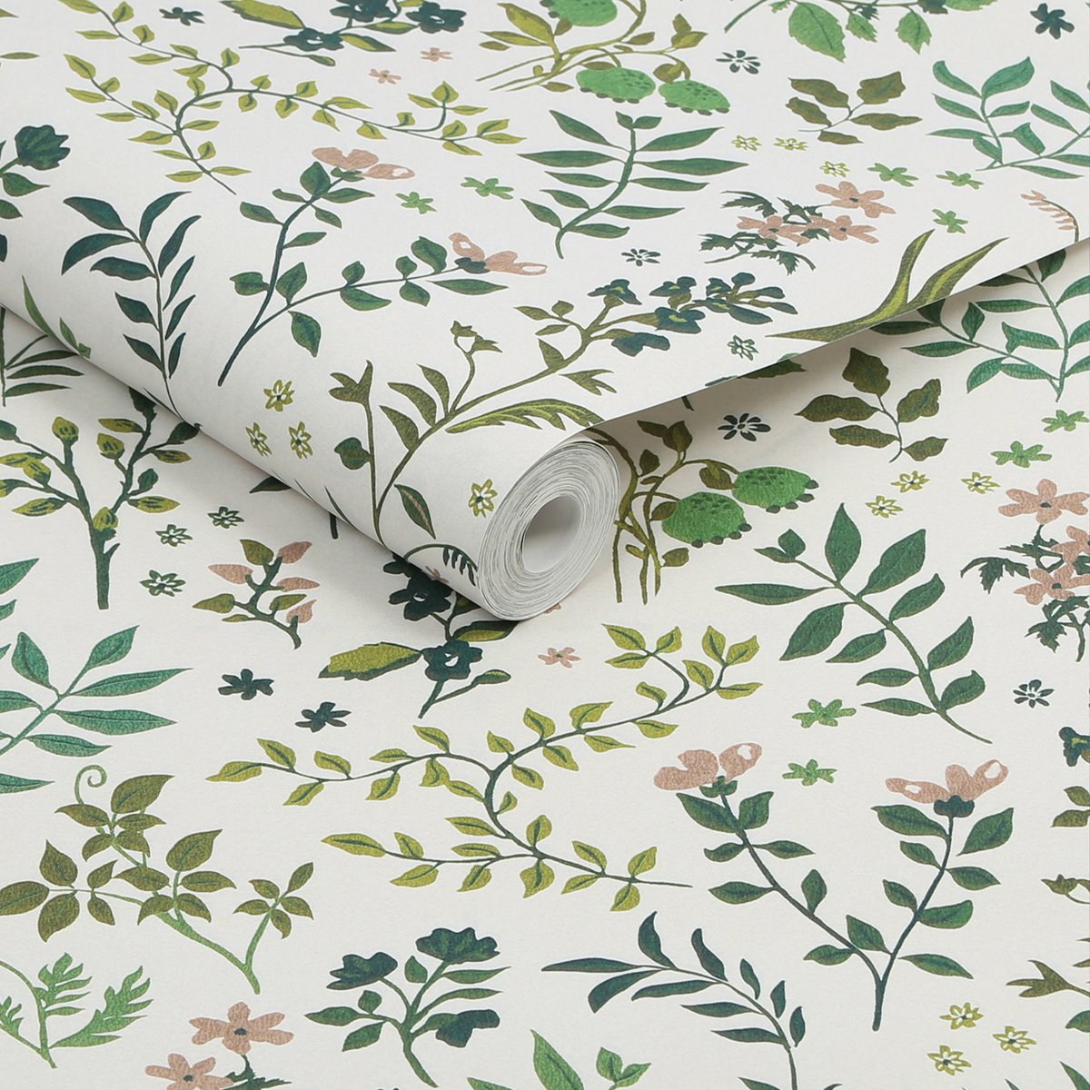 Papier peint Herbier fleuri vintage le jour vert et beige, JOULES