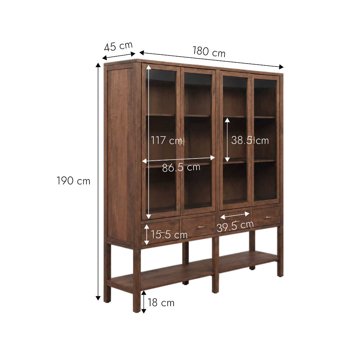 Vitrine 4 portes en bois de manguier GUSTAVE bois foncé, MADE IN MEUBLES