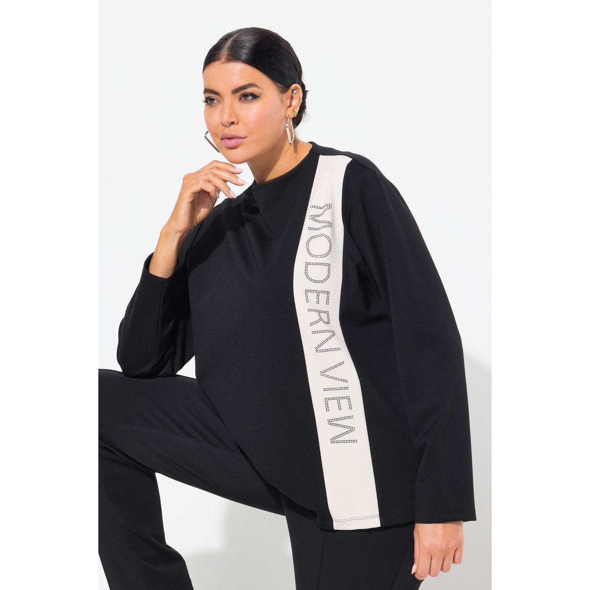 Sweat-shirt à manches longues et col montant noir, ULLA POPKEN