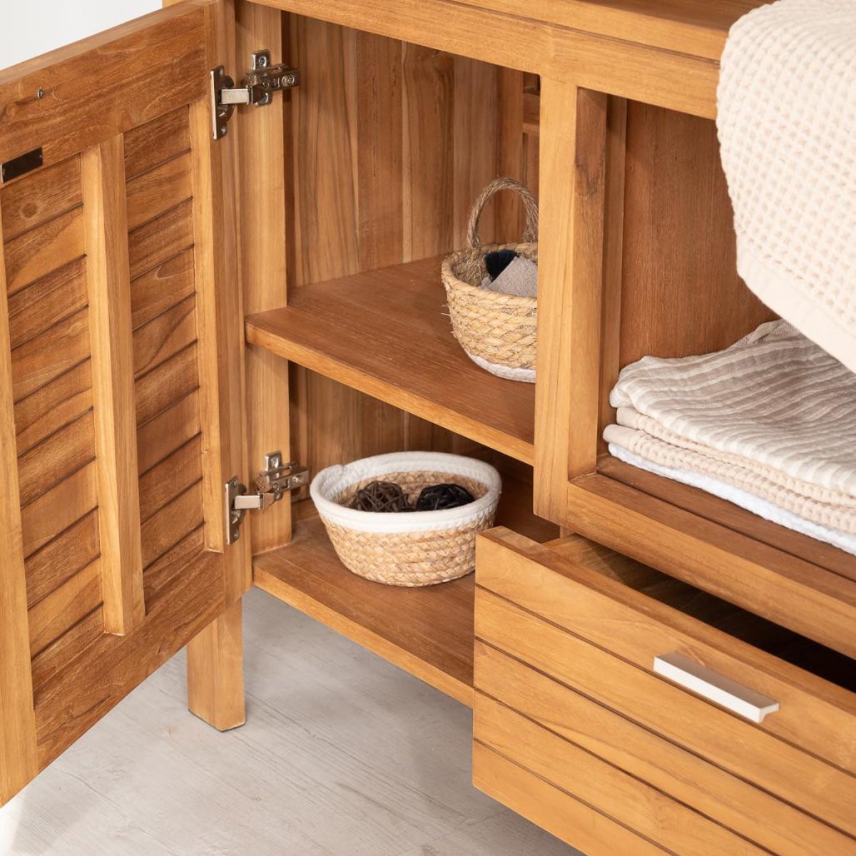 Meuble en teck rectangle sous vasque 160 COURCHEVEL naturel, WANDA COLLECTION