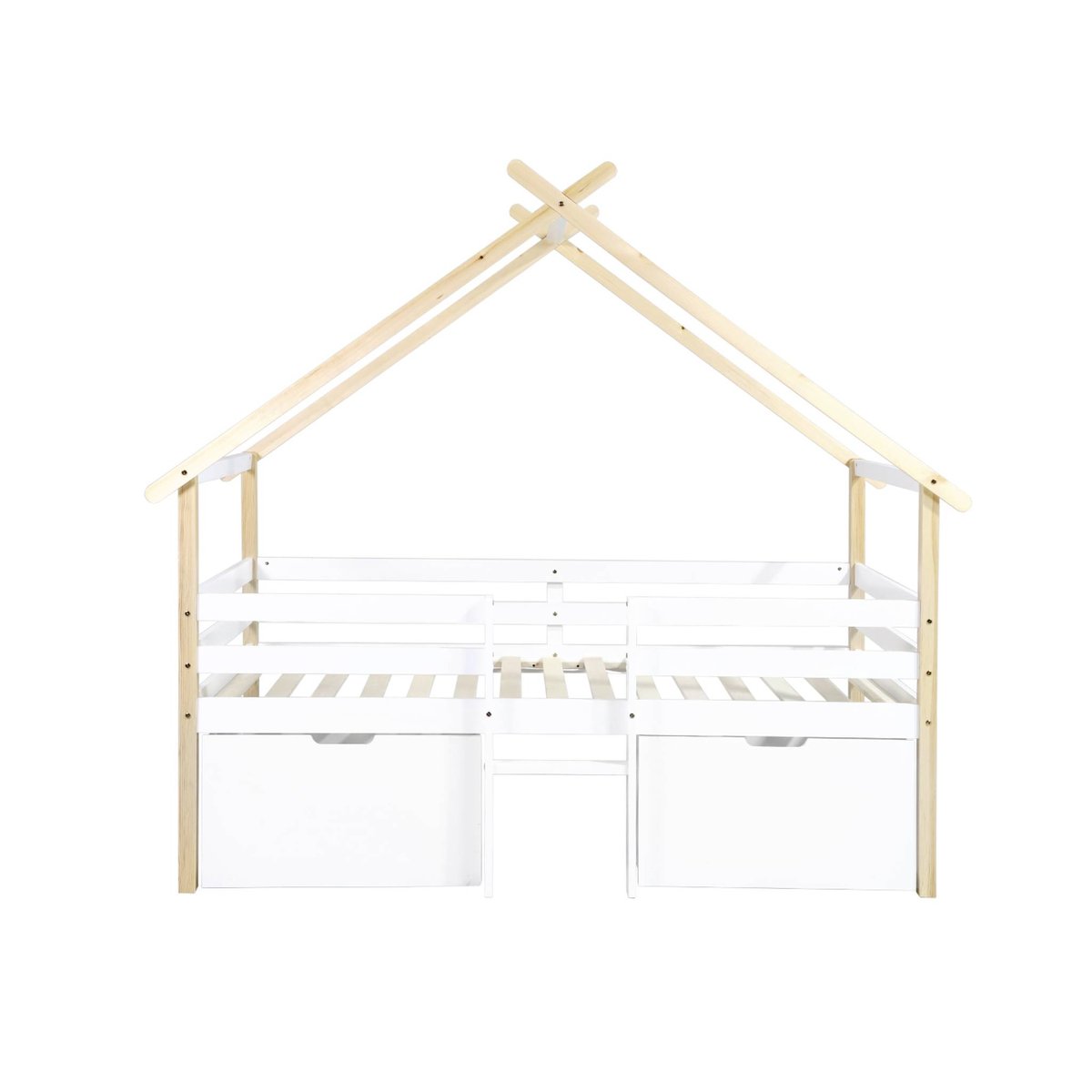 Lit cabane enfant 90 x 190 cm bois de pin sommier à lattes inclus et 2 tiroirs SIENNA blanc, SWEEEK
