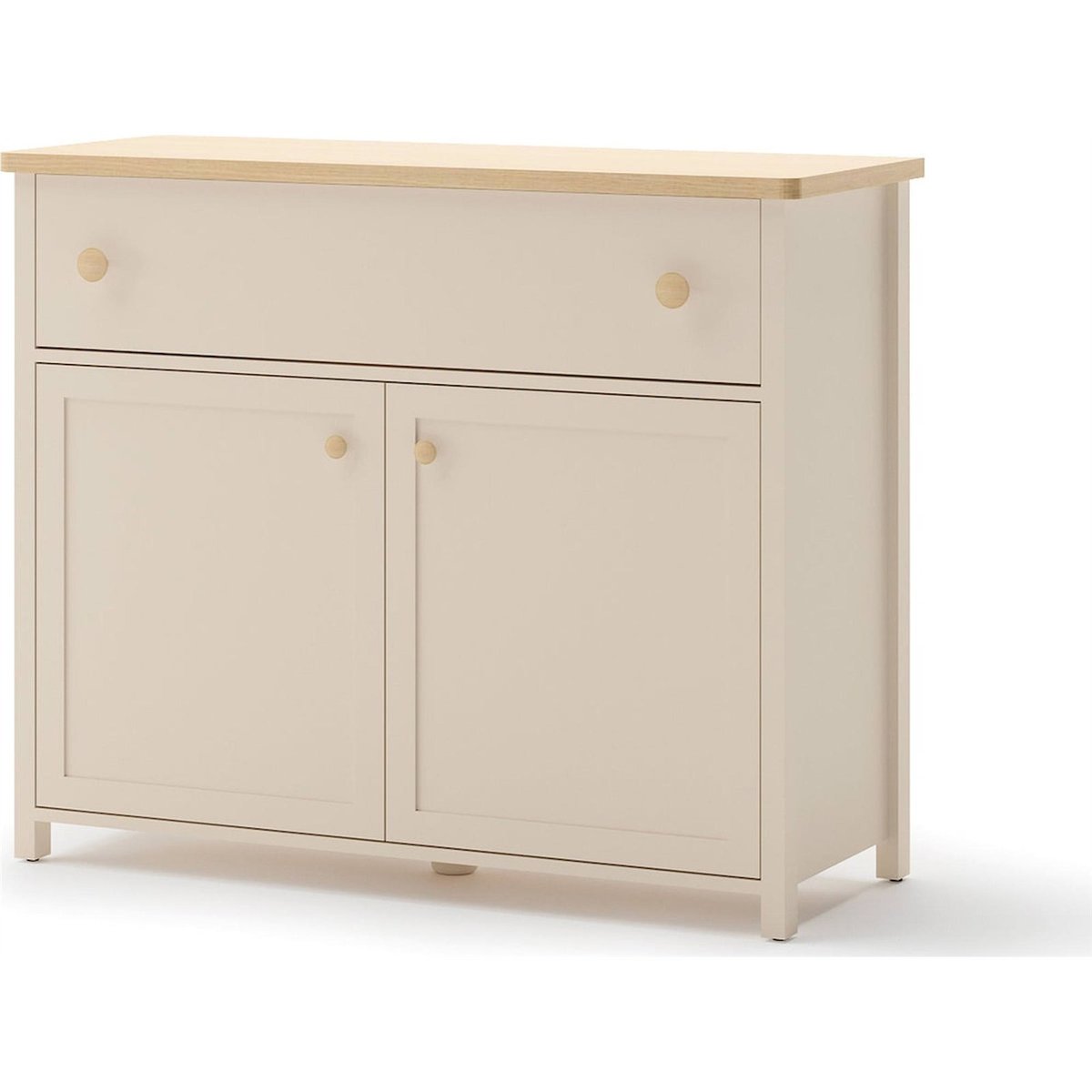Commode enfant 2 portes 1 tiroir collection STORY beige sable et chêne blanchi, RECOLLECTION