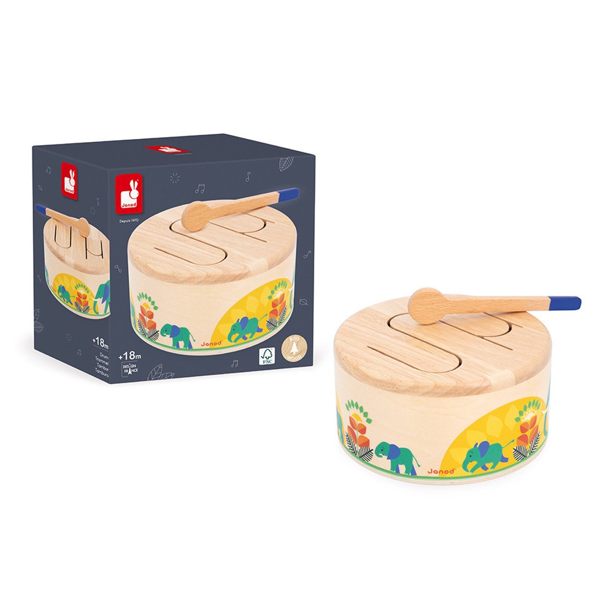 Tambour, Instrument De Musique Enfant En Bois multicolore, JANOD