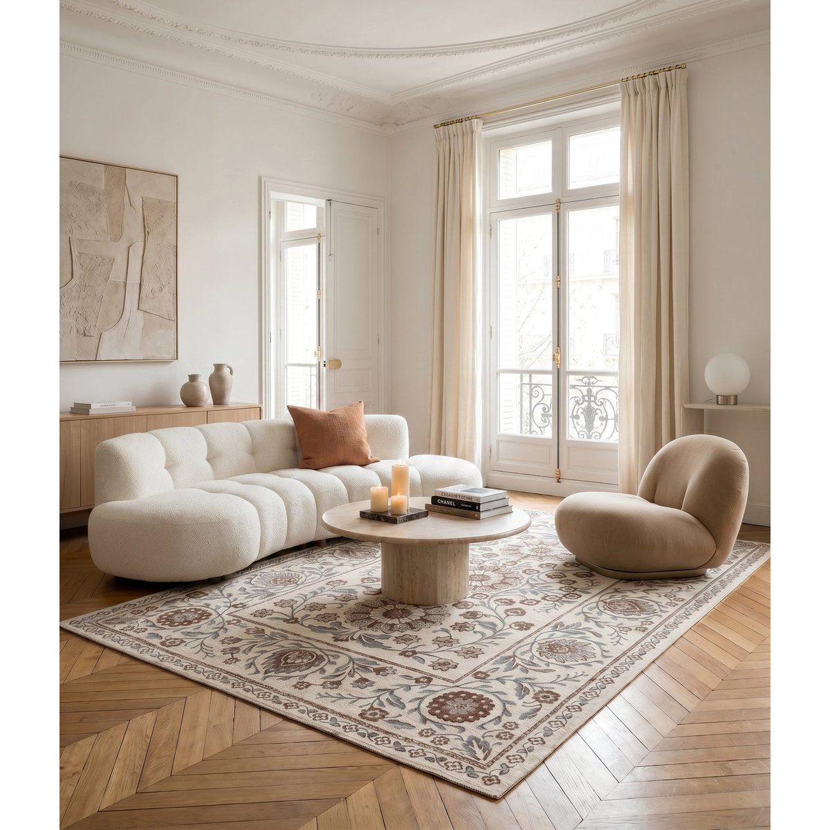 Tapis design en fibres recyclées MONCEAU beige sable, AFK LIVING
