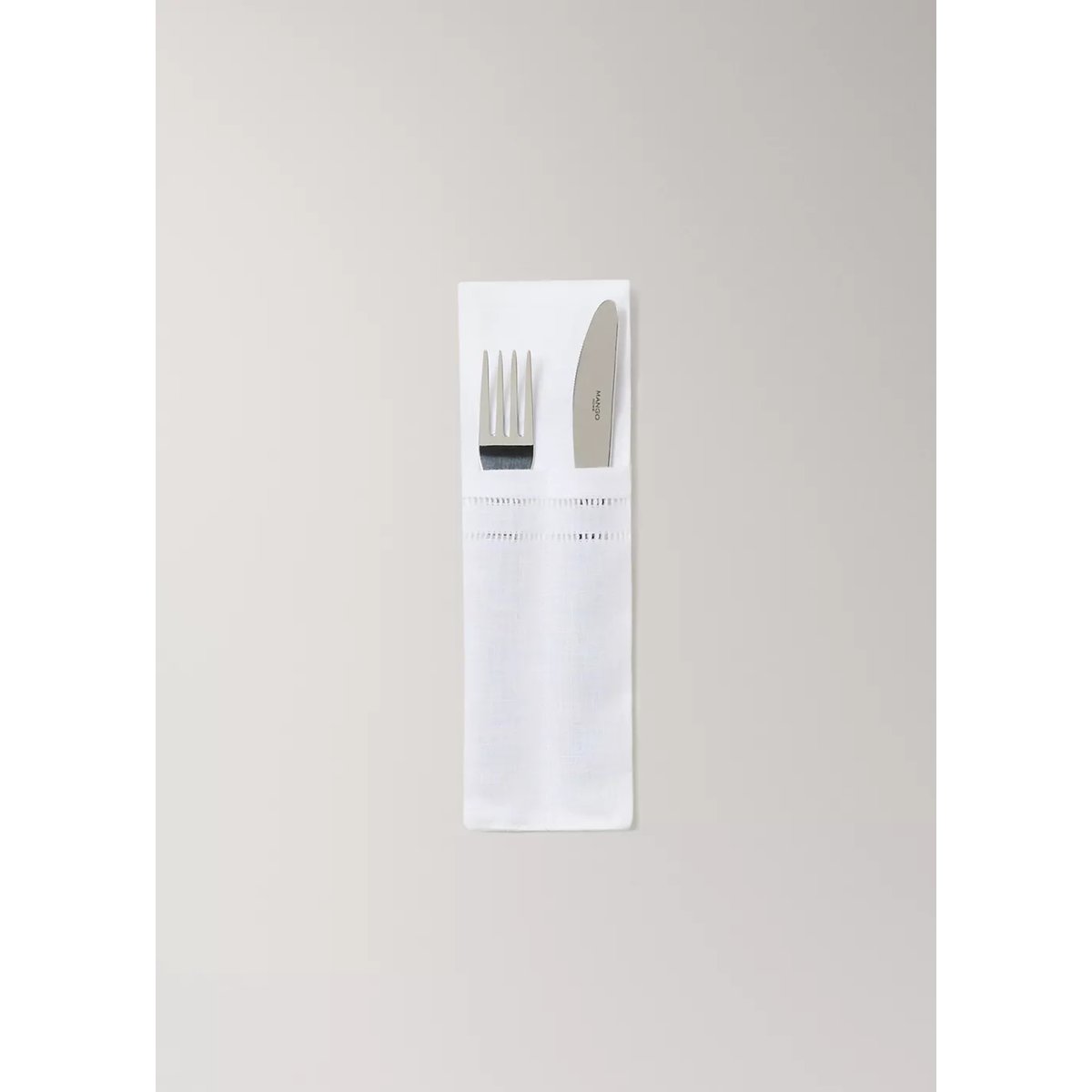 Porte-couverts en lin avec détail ajouré blanc, MANGO HOME