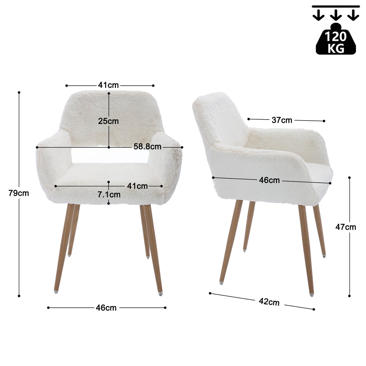 Fauteuil de bureau style scandinave en tissu effet poil de lapin, CROMWELL PELUCHEO blanc, MEUBLES COSY