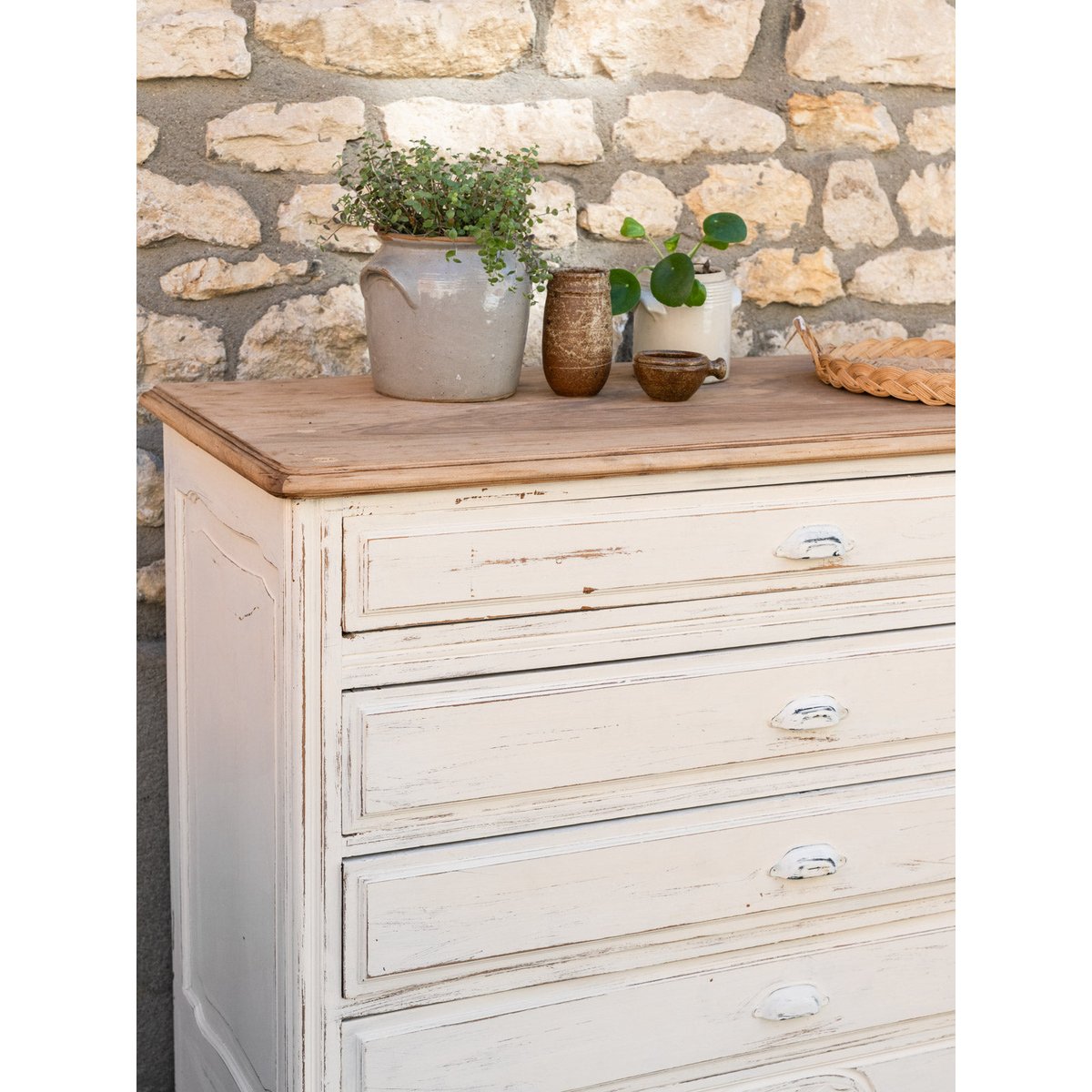 Grande commode blanche en bois massif Garance N°745 - Bon état bois clair, DEBONGOUT