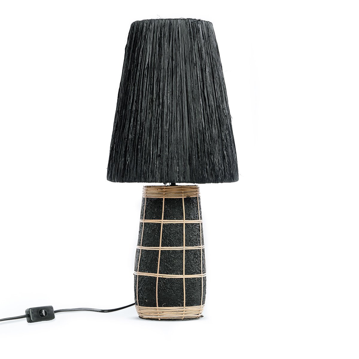 Lampe de table terre cuite herbe et rotin NAXOS noir beige, BAZAR BIZAR