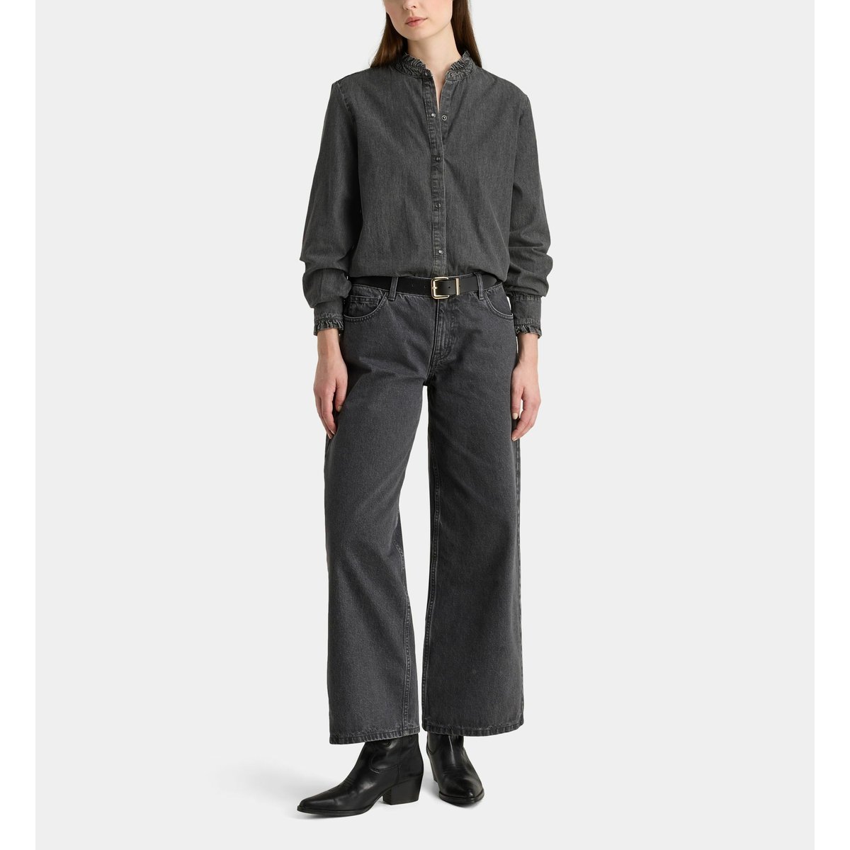 Chemise droite detroit en coton gris moyen, GALERIES LAFAYETTE