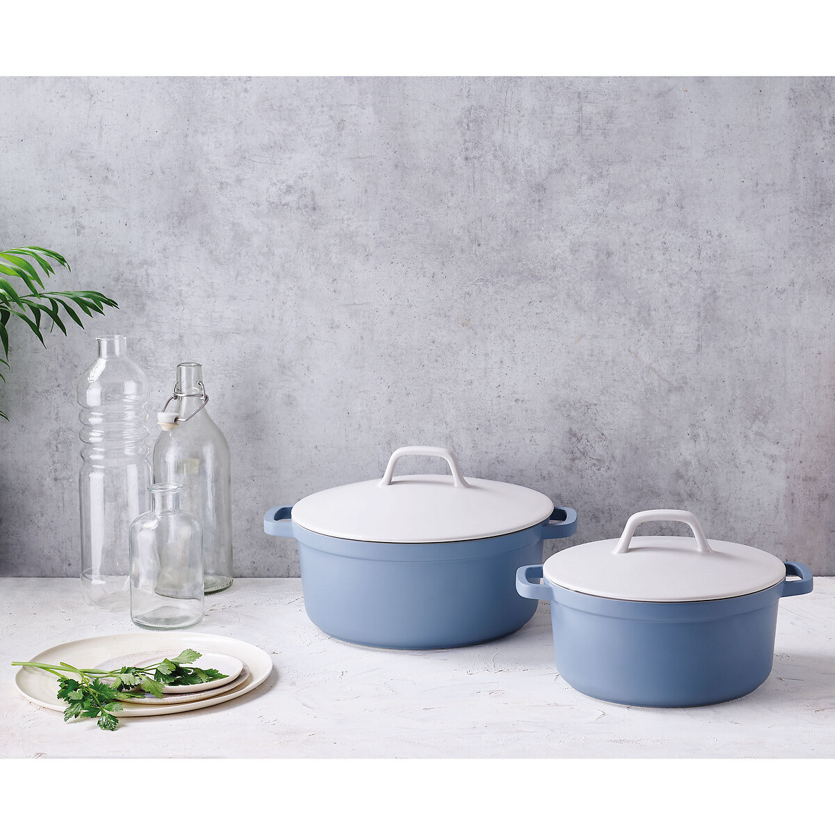 Cocotte ronde avec couvercle gamme Papillon bleu/blanc, BEKA