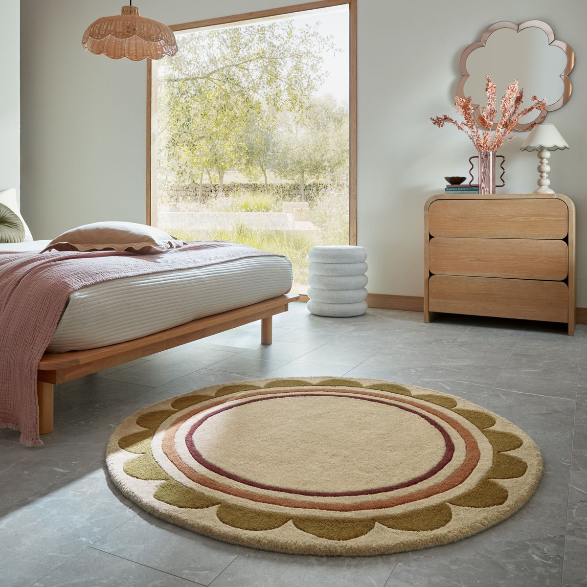 Tapis en laine rond à bordure festonné LOIS SCALLOP multicolore, FLAIR RUGS