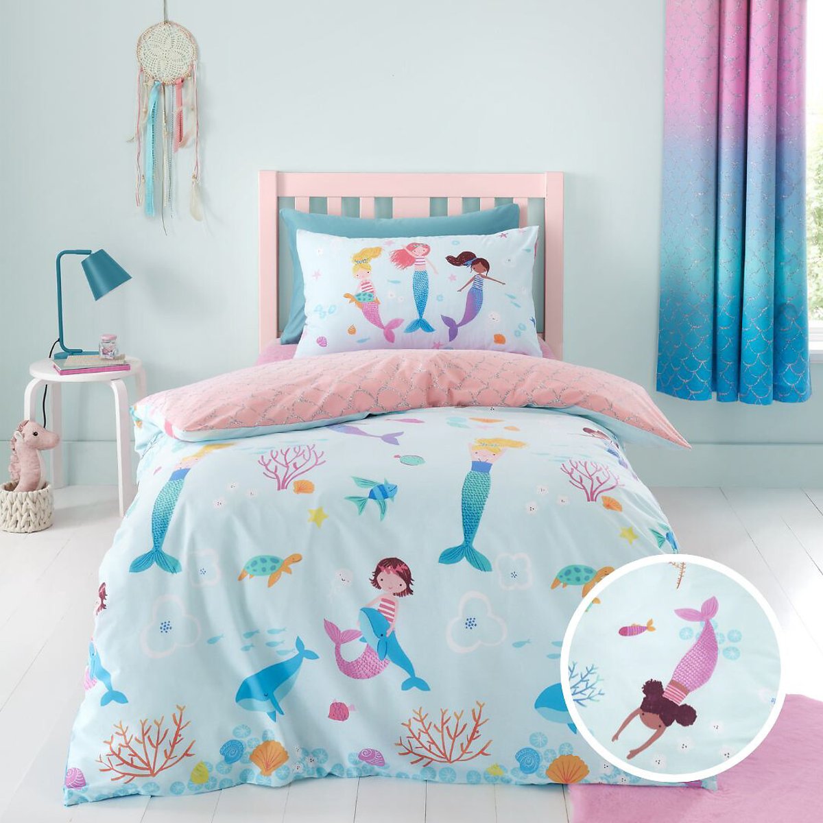 Mermaid Kids 100% Duvet Cover and Pillowcase Set light blue, CATHERINE LANSFIELD