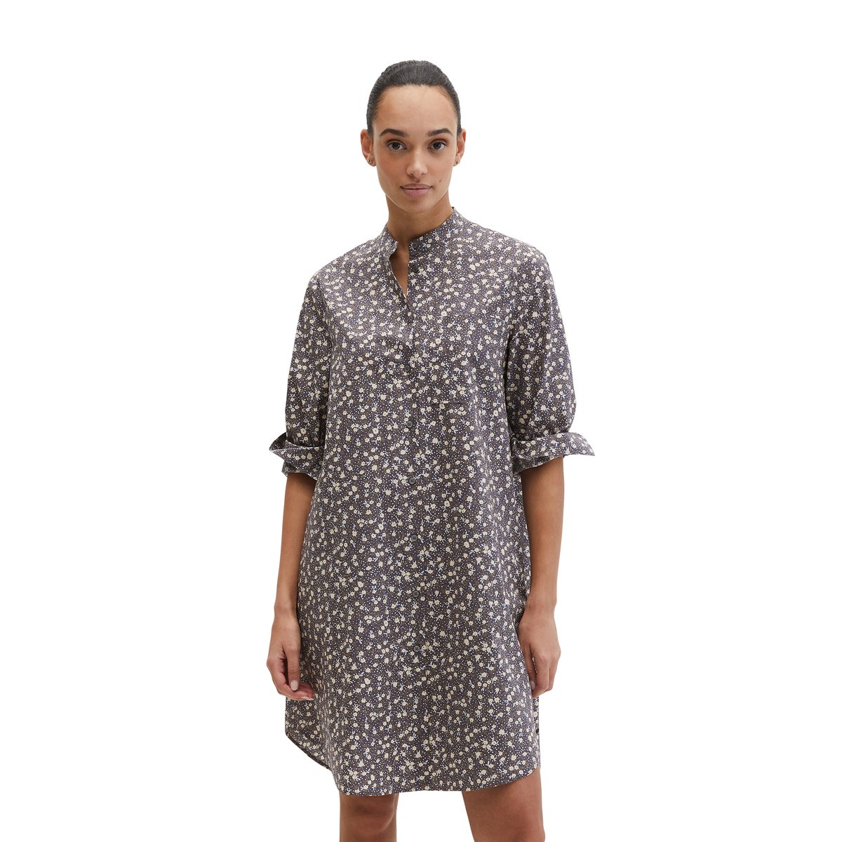 Robe chemisier relaxed en popeline Papertouch gris, MARC O'POLO