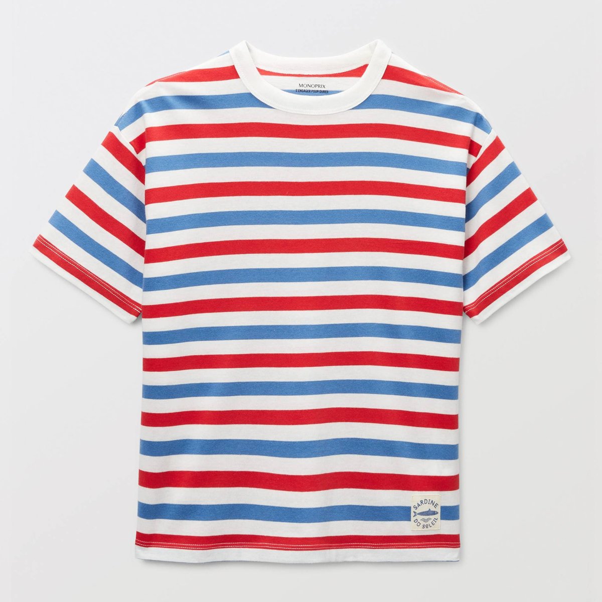 T-shirt manches courtes rayé en coton BIO GOTS rouge, MONOPRIX