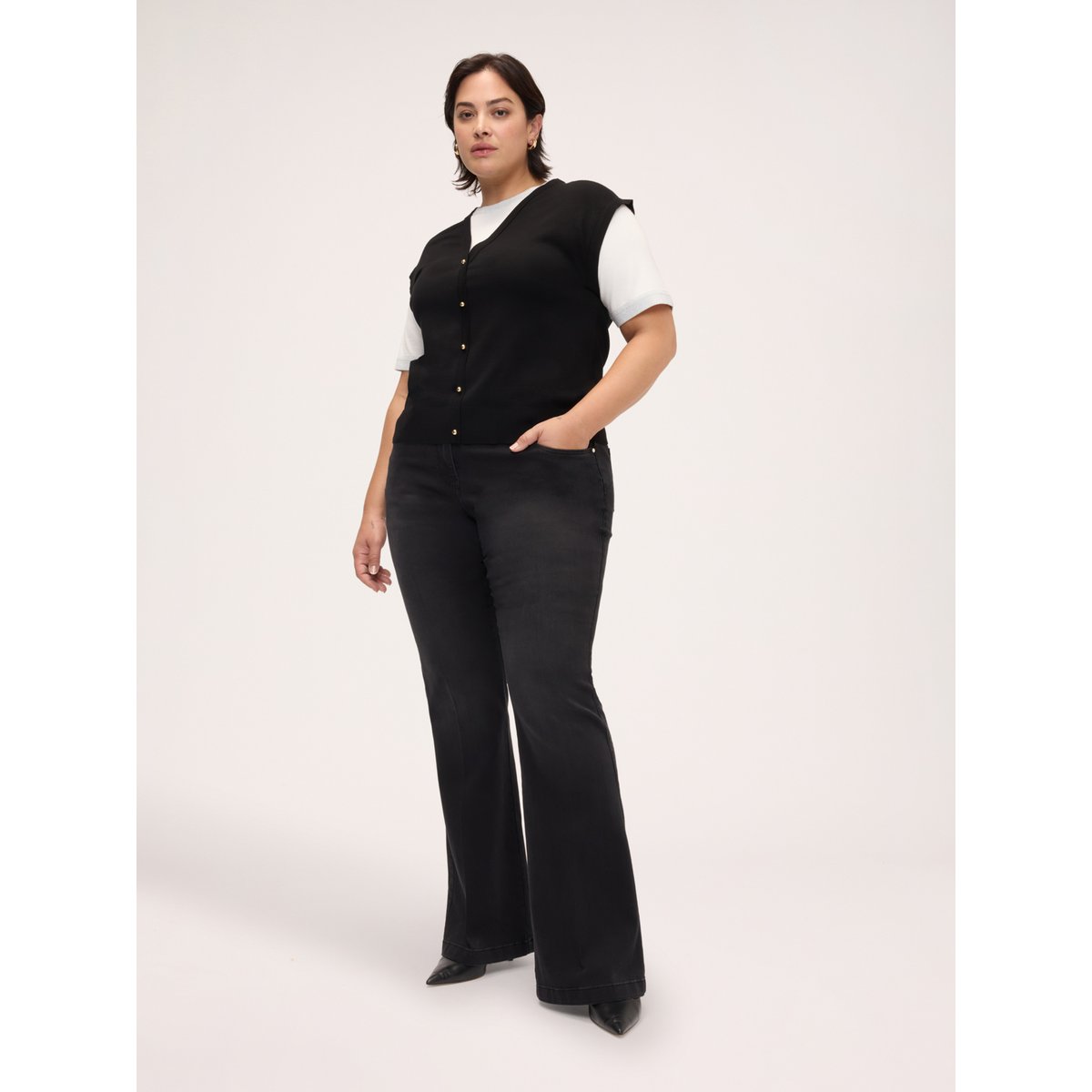 Jean Flare lavage foncé noir, FIORELLA RUBINO
