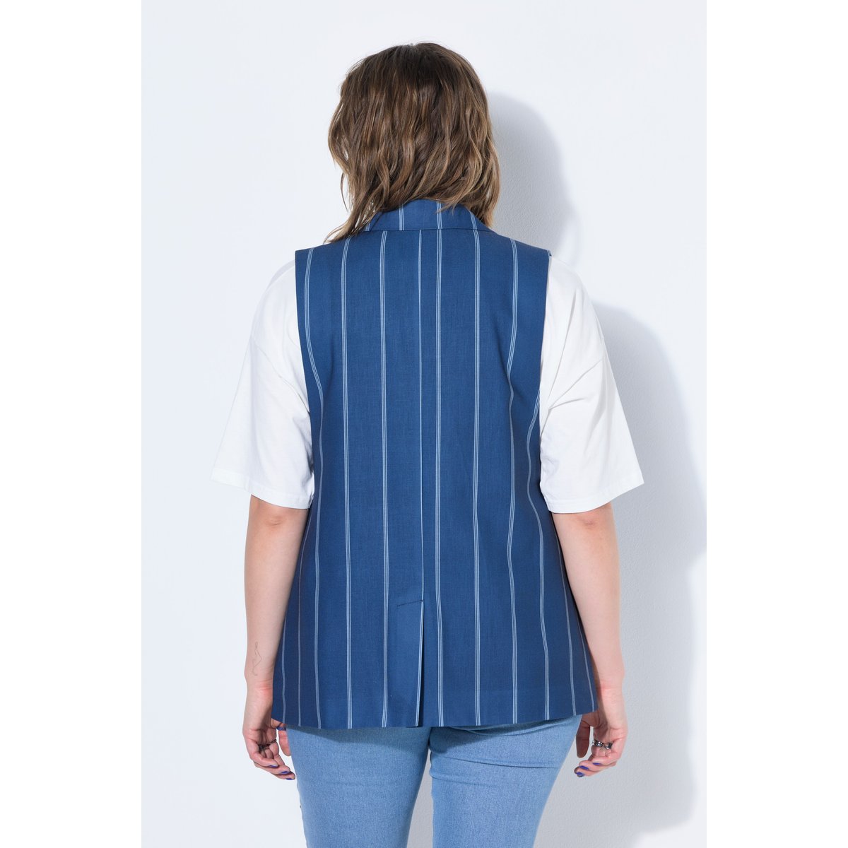 Blazer évasé sans manches, rayures fines bleu foncé, STUDIO UNTOLD