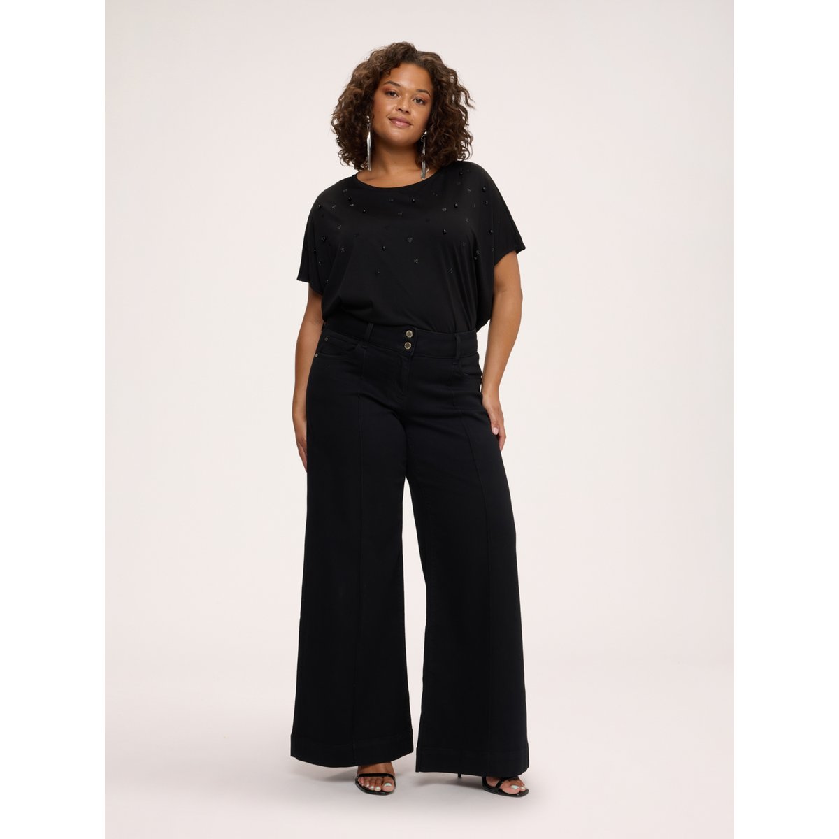 Jean Wide Leg lavage noir noir, FIORELLA RUBINO