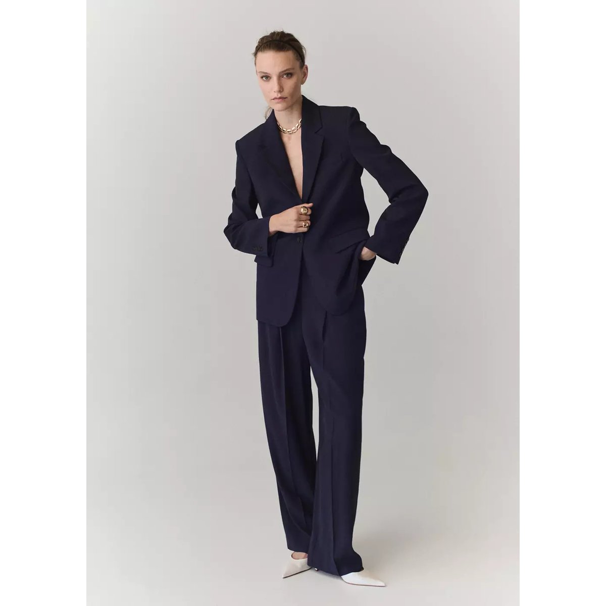 Pantalon droit pinces violet, MANGO