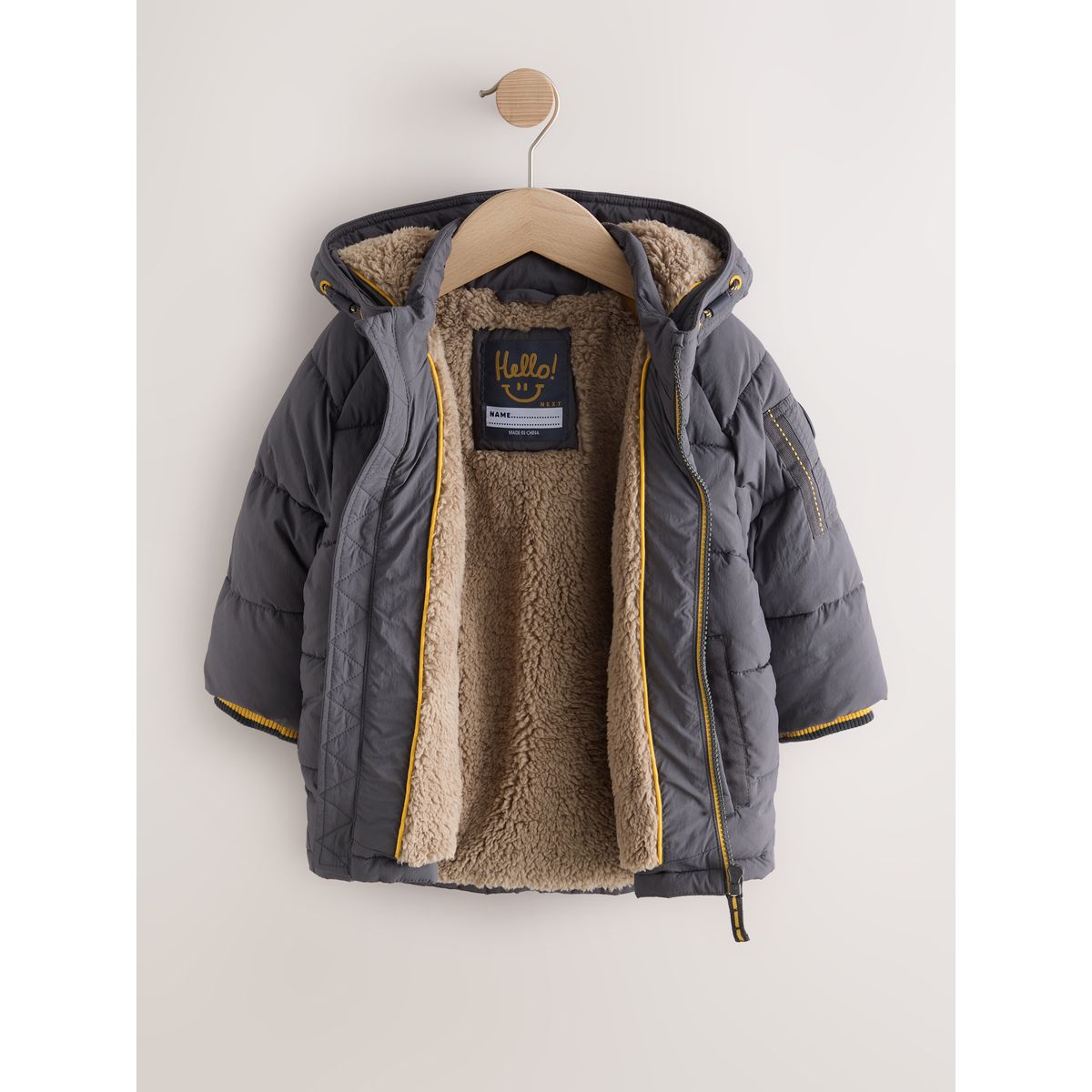 Manteau rembourré à doublure peau lainée gris, NEXT