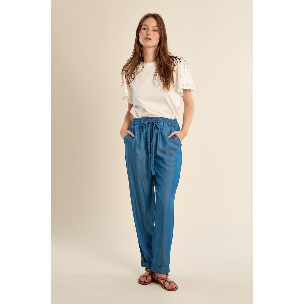 Pantalon en lyocell, coupe carotte mid blue, MOLLY BRACKEN