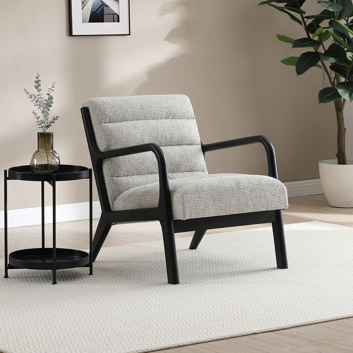 Ezra Corduroy Mid-Century Armchair ecru + black, SO'HOME