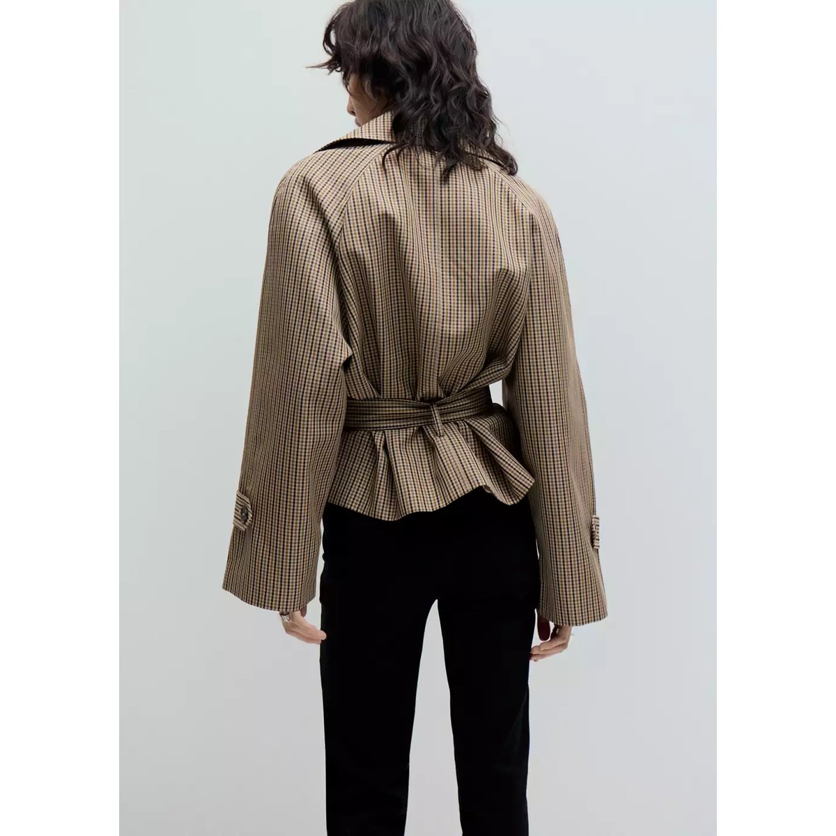 Trench court à carreaux ceinture beige, MANGO