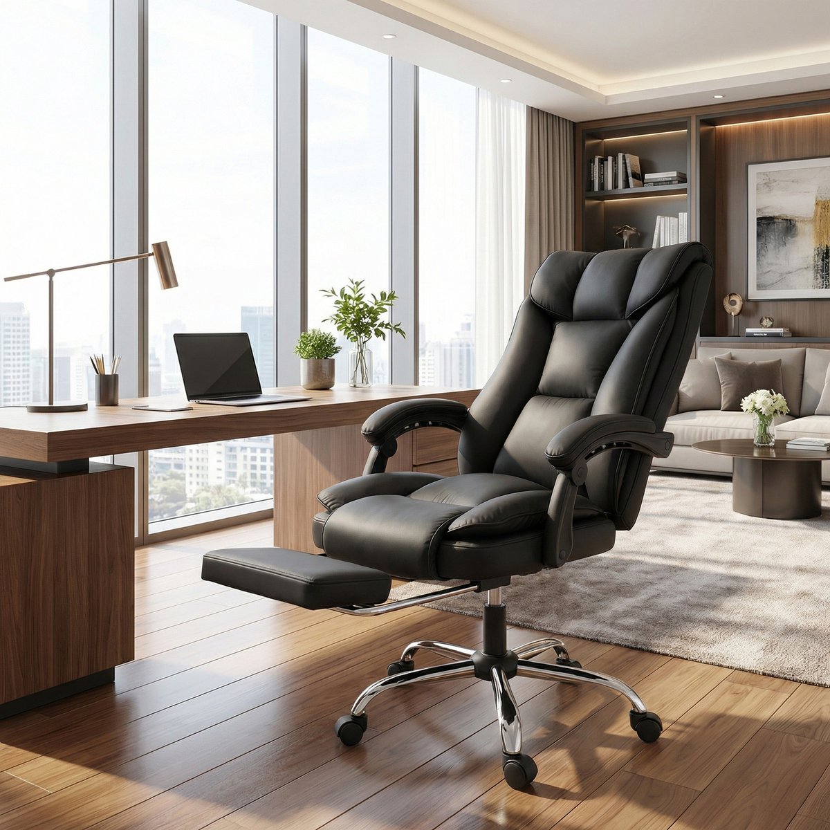 Chaise de bureau Revêtement synthétique Noir noir, HOMCOM