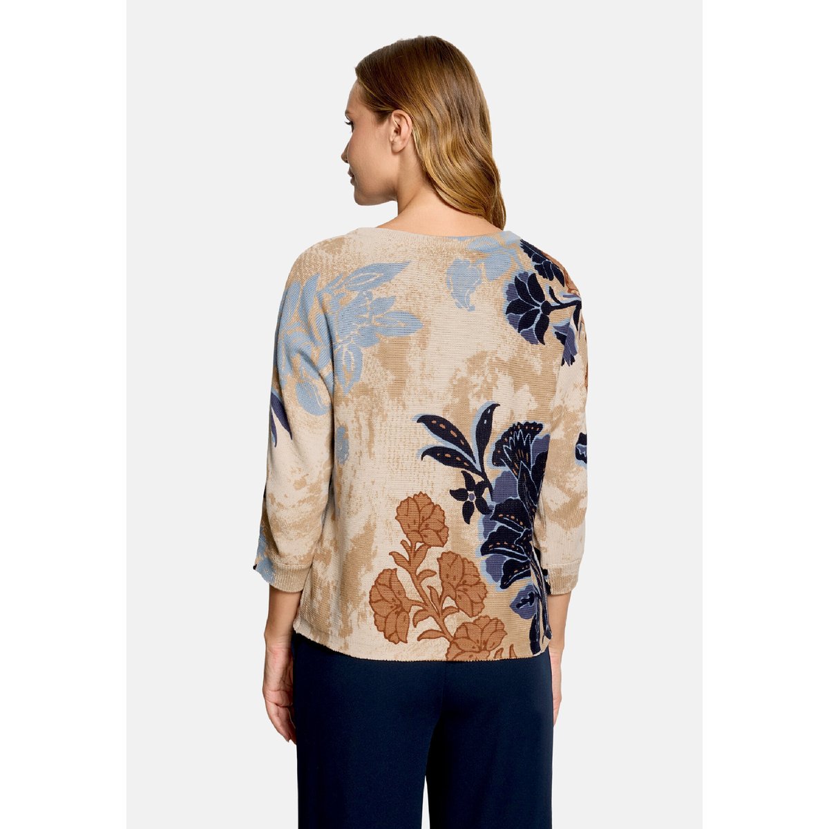 Pull-over en maille à manches chauve-souris beige/bleu, BETTY BARCLAY