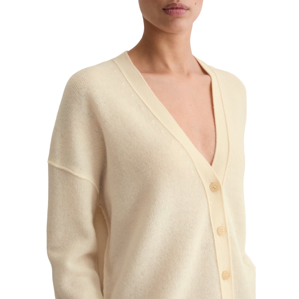 Cardigan surdimensionné en laine d'agneau moelleuse nature, MARC O'POLO