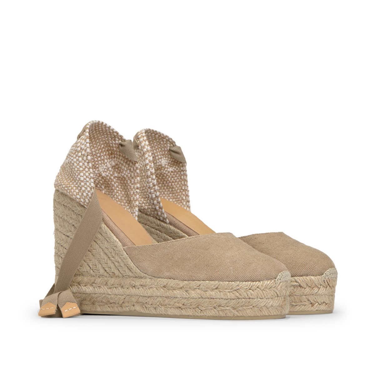 Espadrille compensée en coton organique à lacets CARINA EXTRA PLATFORM sable, CASTANER