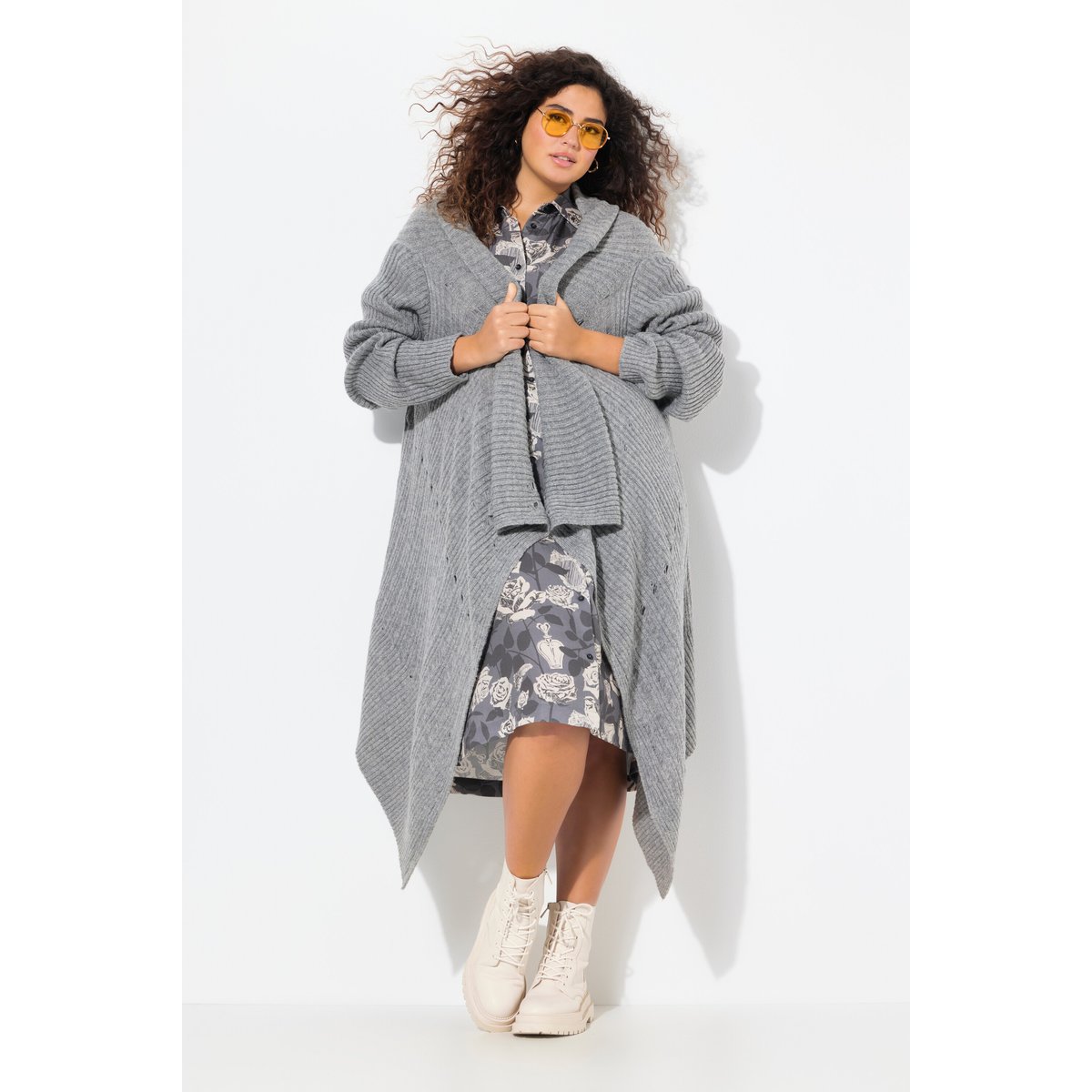 Cardigan à manches longues gris clair chiné, ULLA POPKEN