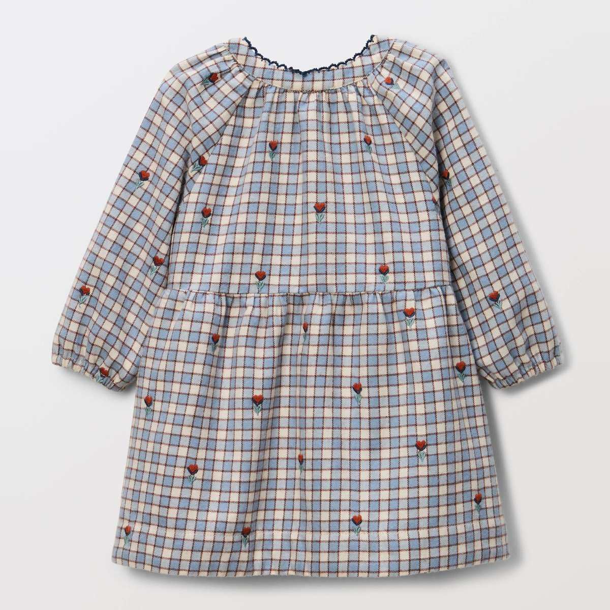 Robe à carreaux imprimée en coton dusty blue, BOUT'CHOU
