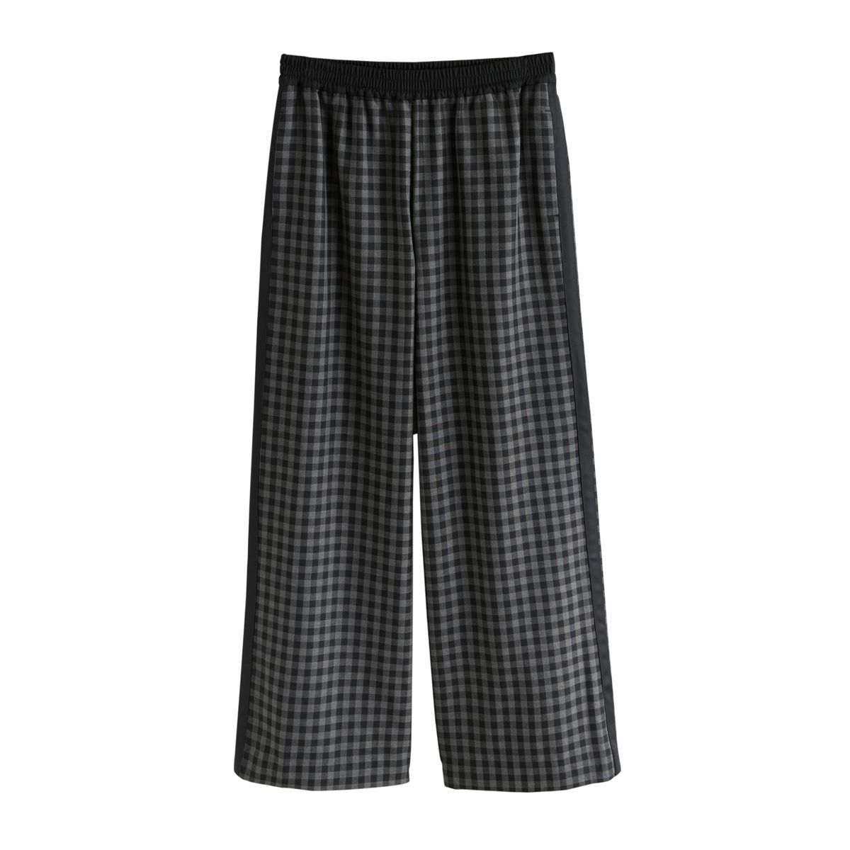 Pantalon large à taille contrastante vichy noir/gris, NEXT