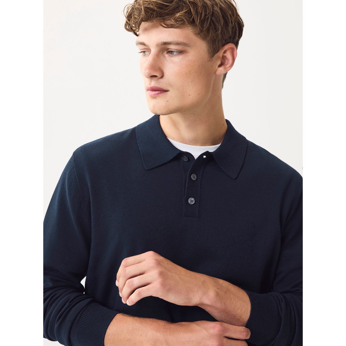 Polo en maille de coton manches longues bleu marine, NEXT