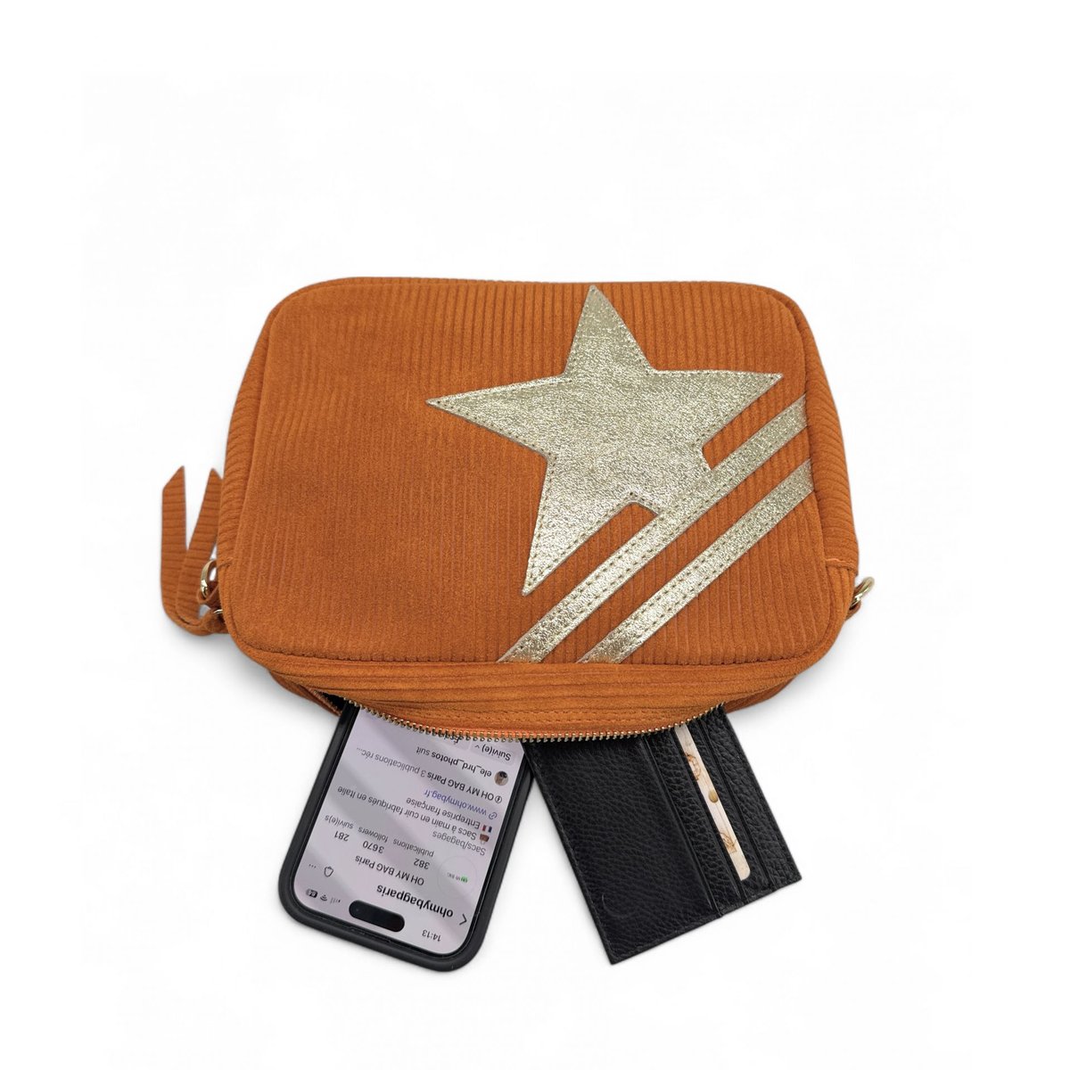 Sac à bandoulière en croute de cuir SILVER STAR orange patiné, OH MY BAG