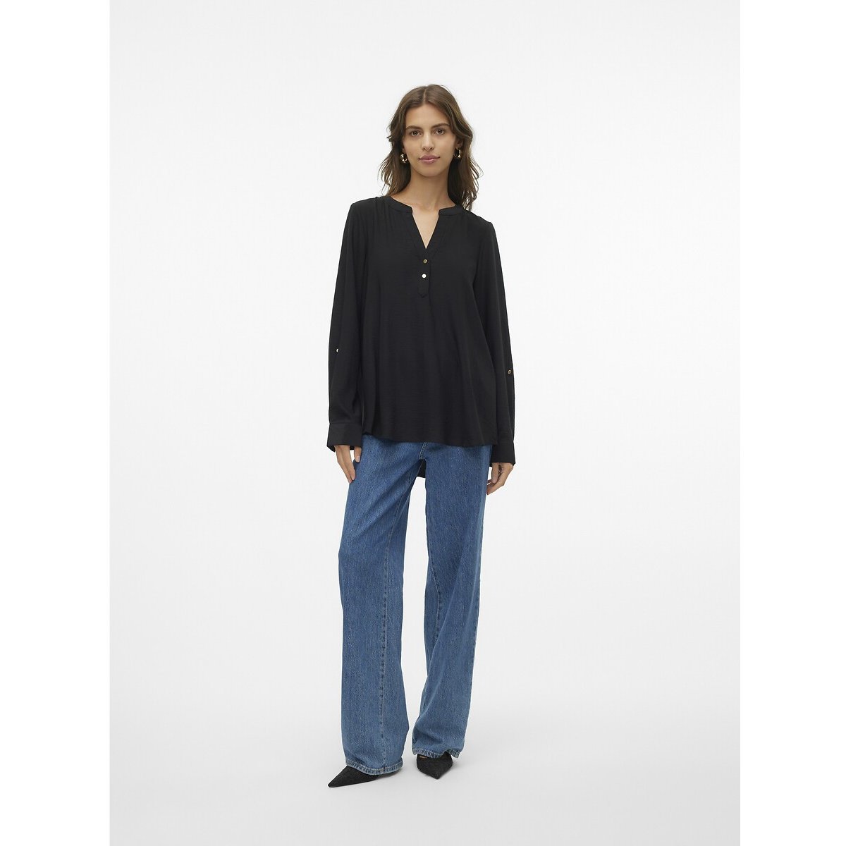 Blouse fluide, col V noir, VERO MODA