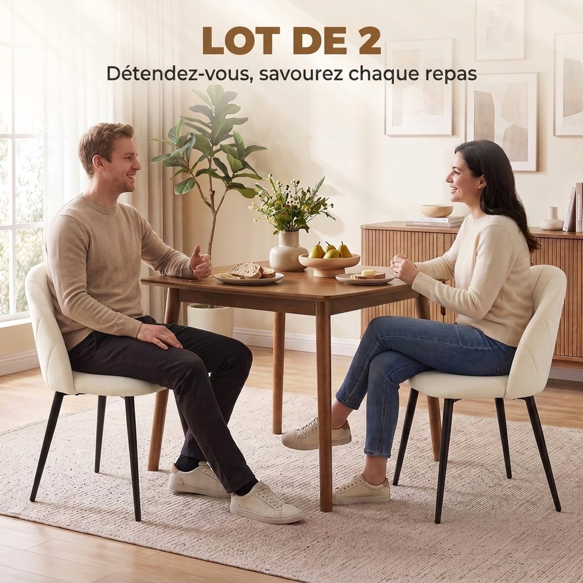 Chaise de salle à manger Velours (100 % crème, HOMCOM