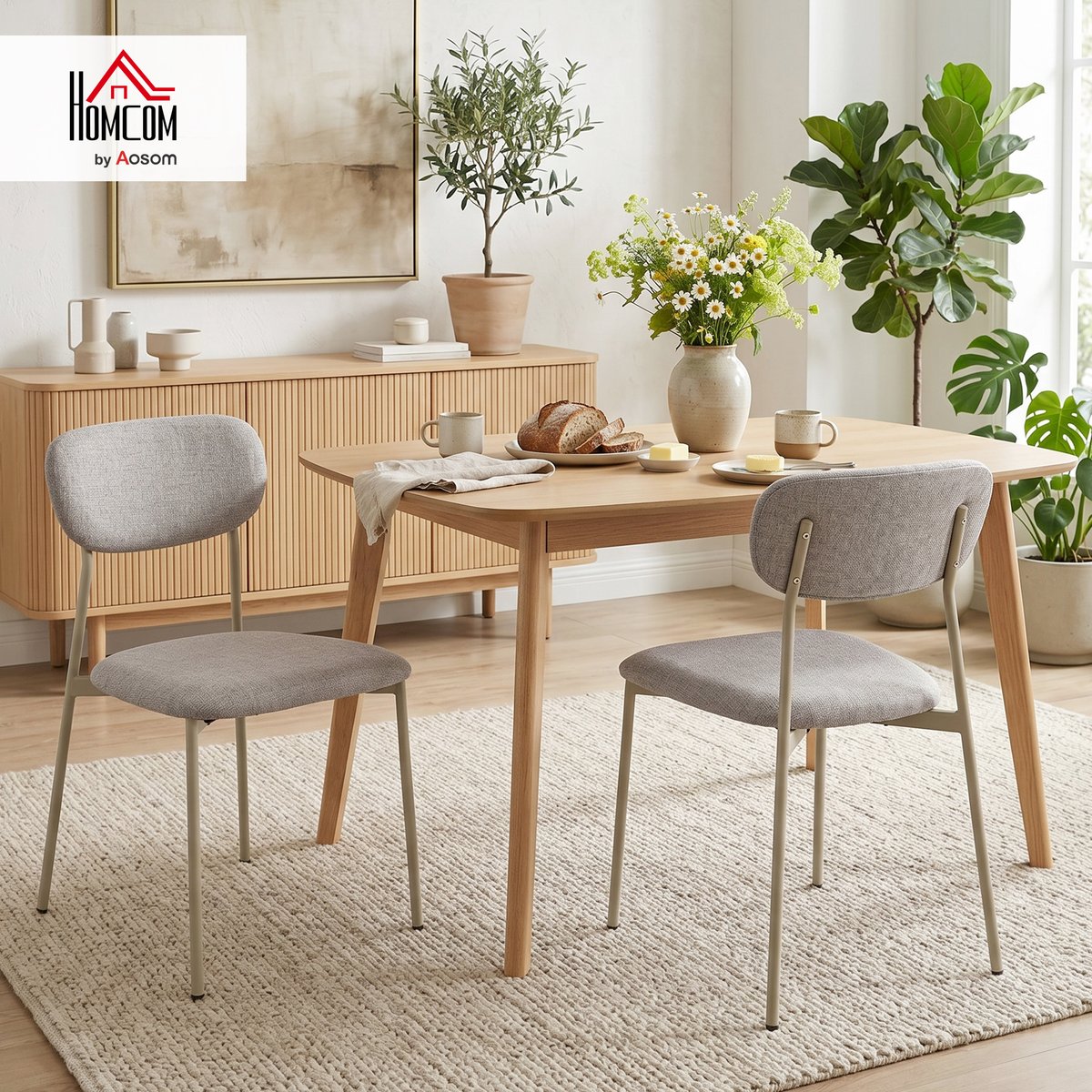 Chaise de salle à manger Tissu effet lin (100 marron clair, HOMCOM