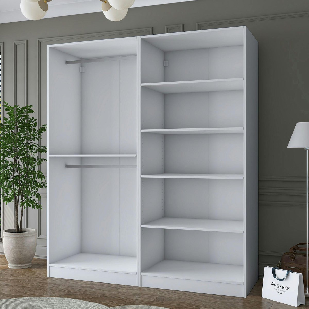 Armoire penderie blanche rainurée 4 portes 2 tringles BYRON blanc, PIER IMPORT
