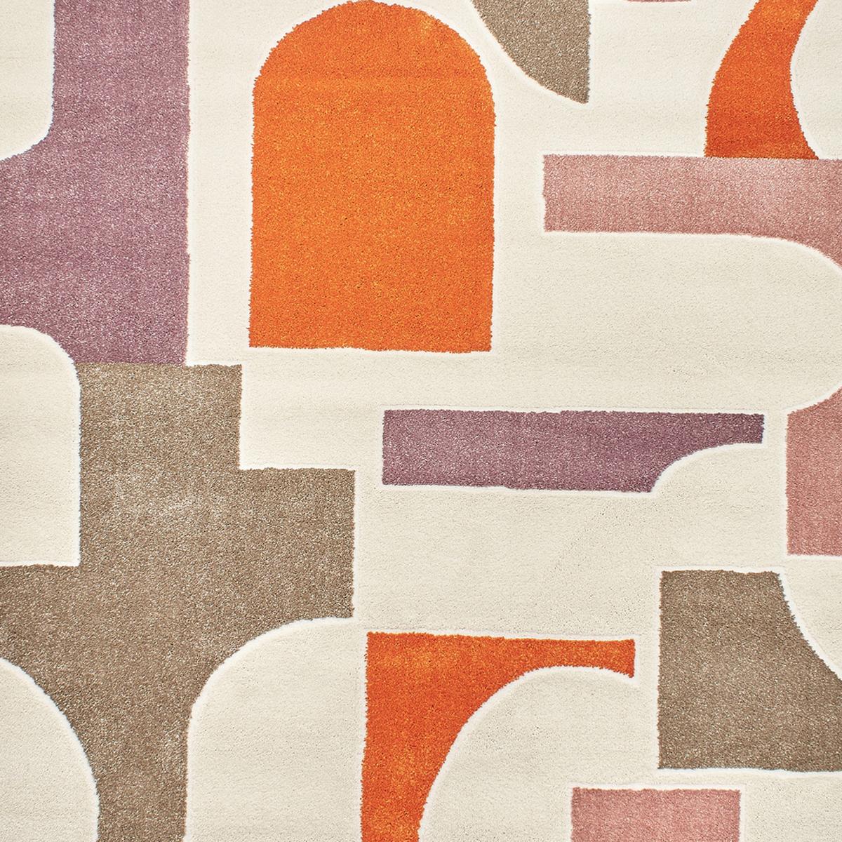 Tapis salon et chambre tissé motif géométrique ECHO 3 gris, beige, orange, UN AMOUR DE TAPIS