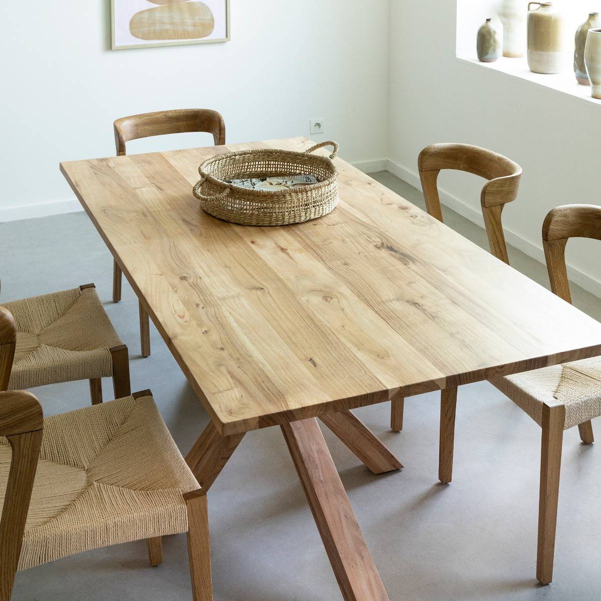 Table à manger en bois d'acacia IZEL bois clair, MADE IN MEUBLES