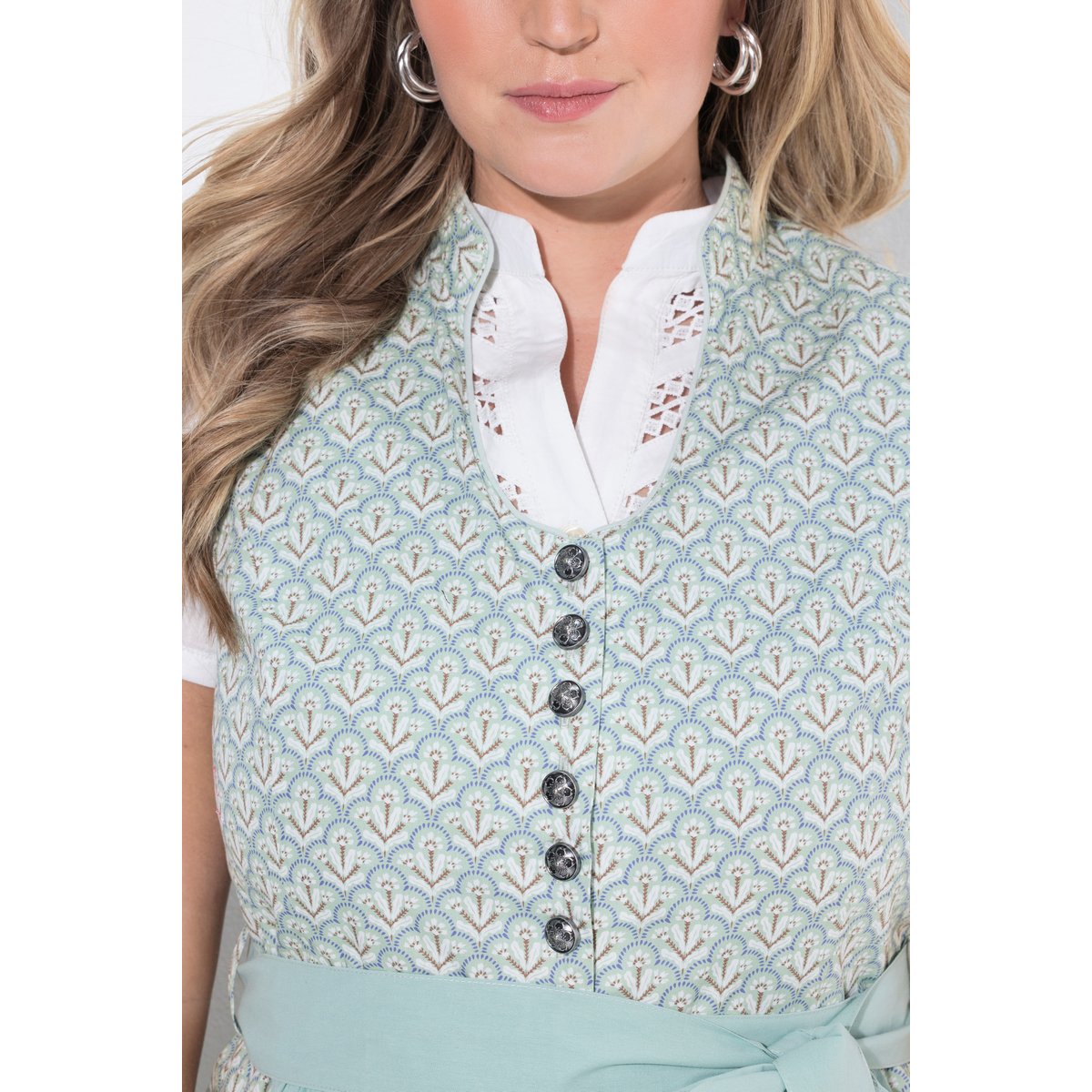 Dirndl, col montant, col V, jacquard sauge, ULLA POPKEN