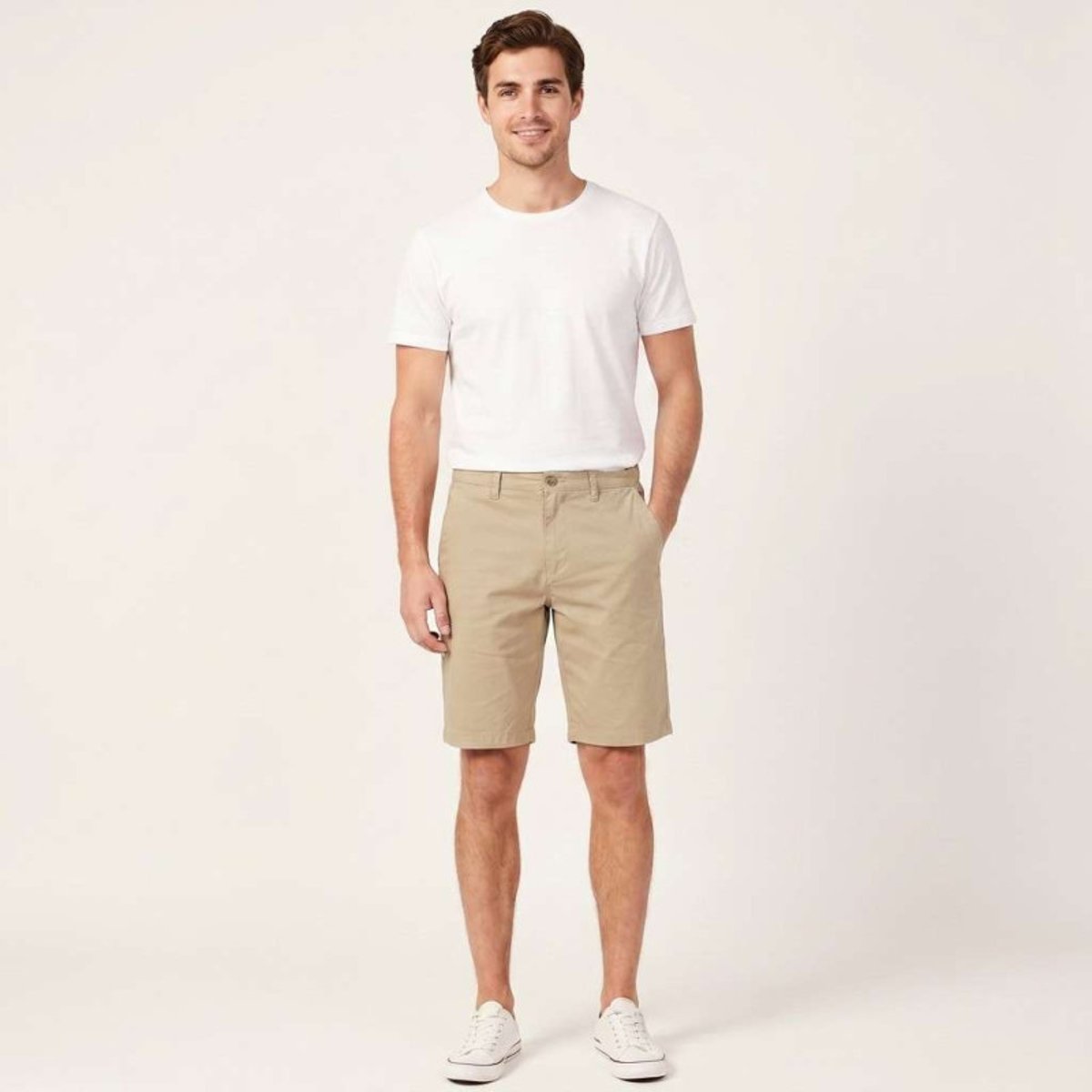 Short chino en coton marine uni avec une coupe droite et de multiples poches beige, TIMBERLAND
