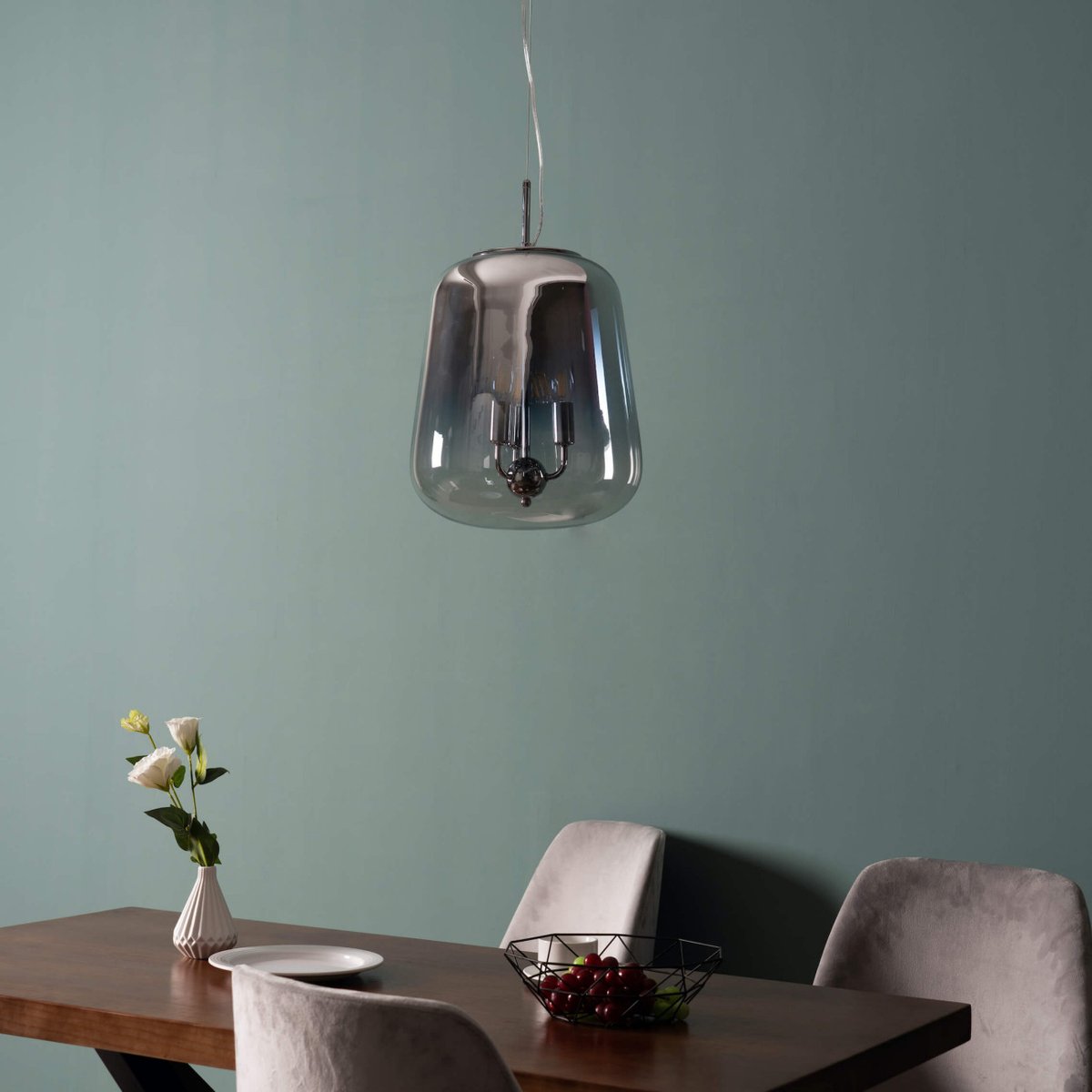 Suspension verre dégradé design - MANOLI argenté / chromé, KOSILUM