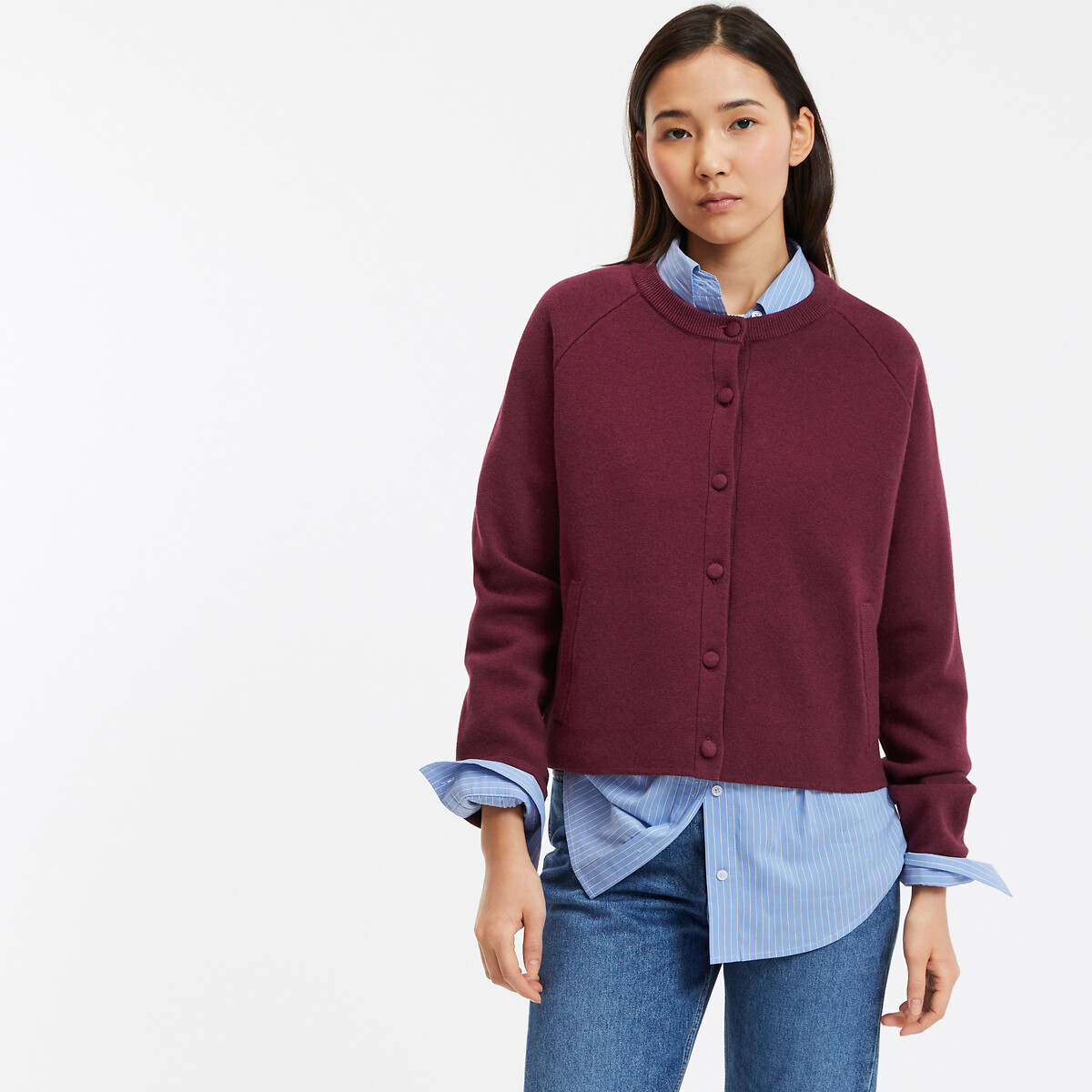 Signature Knitted Cardigan, LEANDRE burgundy red, LA REDOUTE COLLECTIONS