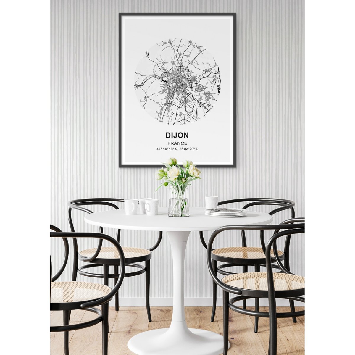 Affiche Carte Dijon blanc, L'AFFICHERIE