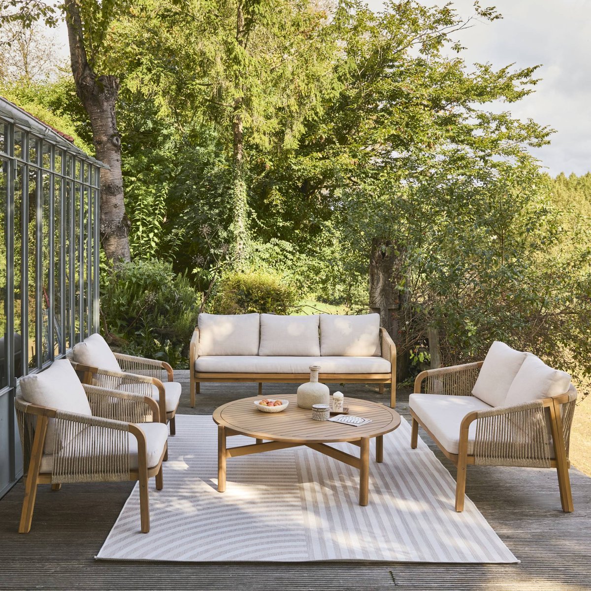 Salon de jardin bois d'acacia et cordes 7 places  PARANA 7 PLACES beige, SWEEEK