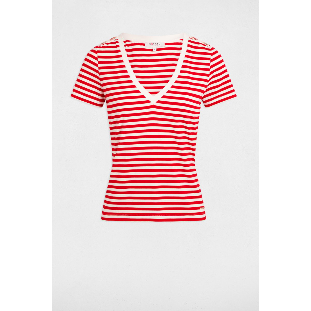 T-shirt manches courtes rayé rose, MORGAN